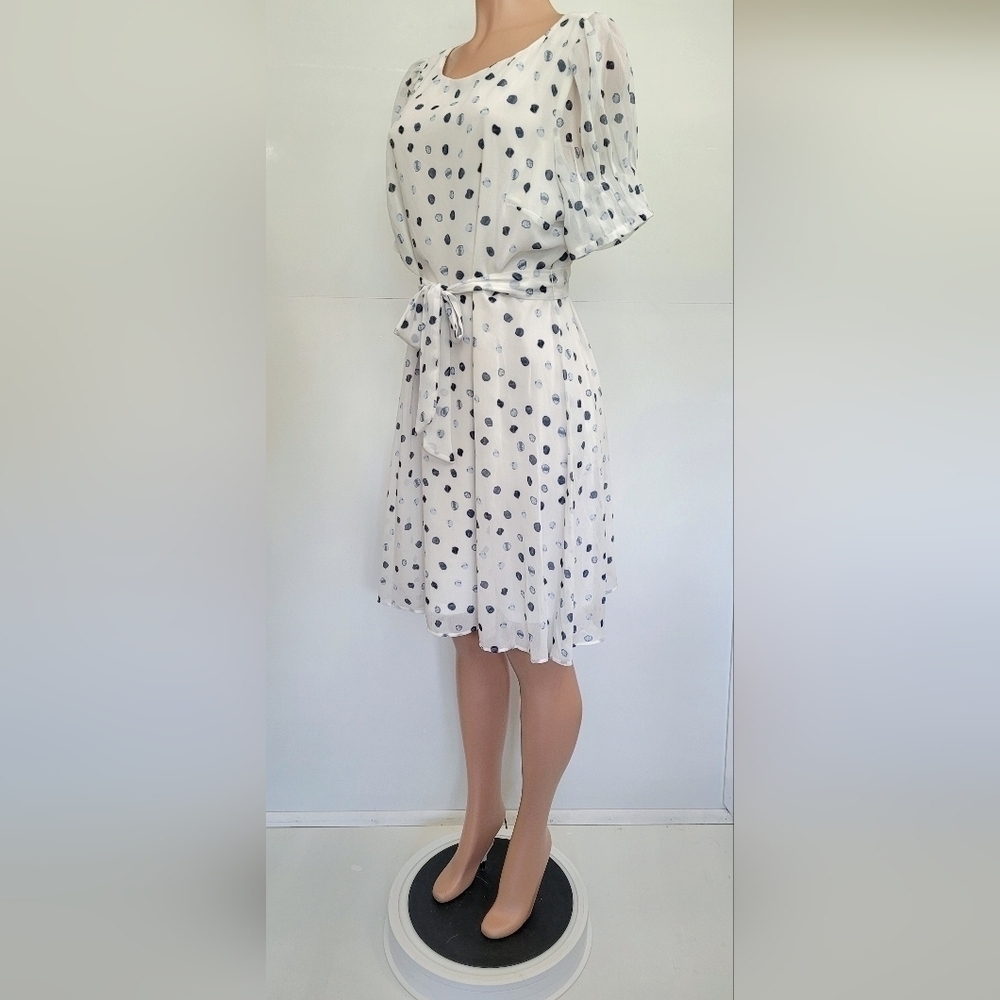 DKNY Women's White Polka Dot Fit and Flare Dress Size 14 - Picture 4 of 12